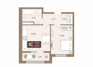 Продажа 1-комнатной квартиры, 42.4 м2, Тобольск, ЖК Европейский Квартал