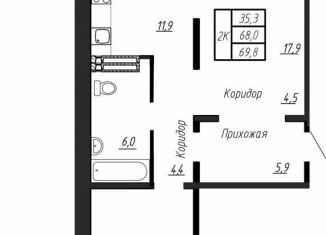 Продам 2-комнатную квартиру, 69.8 м2, посёлок Тельмана