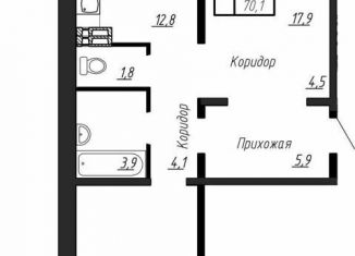 Продажа двухкомнатной квартиры, 70.1 м2, посёлок Тельмана, ЖК Сибирь