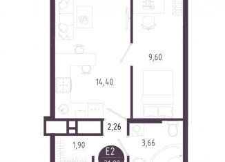 Продается 1-комнатная квартира, 31.8 м2, Тульская область