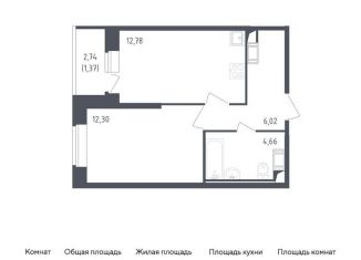 1-комнатная квартира на продажу, 37.1 м2, Санкт-Петербург, жилой комплекс Живи в Рыбацком, 4, метро Рыбацкое