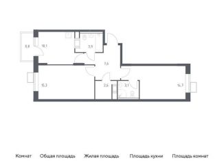 2-комнатная квартира на продажу, 58.1 м2, Москва, квартал № 23, 4-5