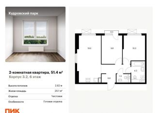Продается двухкомнатная квартира, 51.4 м2, Кудрово, Центральная улица, 38