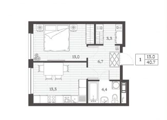1-комнатная квартира на продажу, 40.7 м2, Дербент