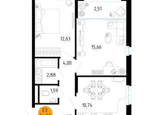 2-комнатная квартира на продажу, 55 м2, Рязань