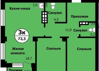 Продажа трехкомнатной квартиры, 72.3 м2, Красноярск, ЖК Серебряный