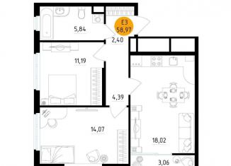 Продается 2-комнатная квартира, 59 м2, Рязанская область