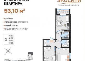 Продается 2-ком. квартира, 53.1 м2, Ульяновск, жилой комплекс ЭкоСити, 11, Заволжский район