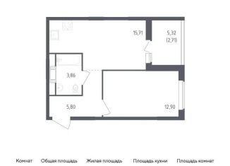 Продается 1-ком. квартира, 41 м2, деревня Новосаратовка