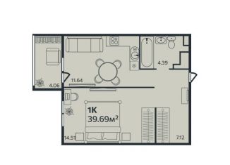 Продается 1-комнатная квартира, 49.6 м2, Ленинградская область
