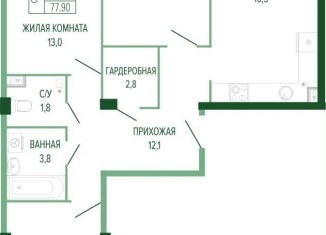 Продажа 3-комнатной квартиры, 77.9 м2, Краснодар, Прикубанский округ