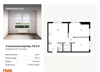 Продам 2-комнатную квартиру, 52.2 м2, Москва, станция Щербинка