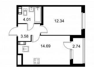 1-комнатная квартира на продажу, 36 м2, Колпино