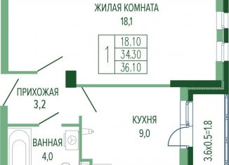 Продается однокомнатная квартира, 36.1 м2, Краснодарский край