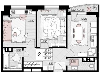 2-комнатная квартира на продажу, 51.6 м2, Анапа