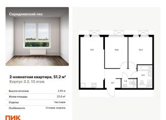 Двухкомнатная квартира на продажу, 51.2 м2, поселение Филимонковское
