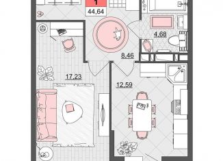 Продажа 1-комнатной квартиры, 44.6 м2, Краснодар