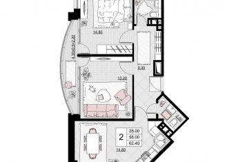 2-комнатная квартира на продажу, 62.4 м2, Анапа