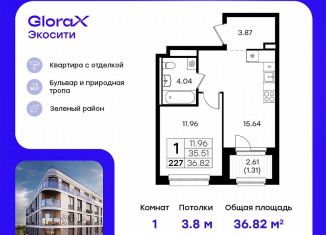 Продается 1-ком. квартира, 36.8 м2, Казань