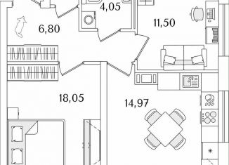 Продажа 2-комнатной квартиры, 59.1 м2, Санкт-Петербург, Октябрьская набережная, 116