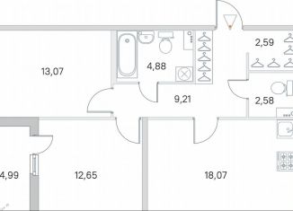 2-ком. квартира на продажу, 65.6 м2, городской посёлок Янино-1