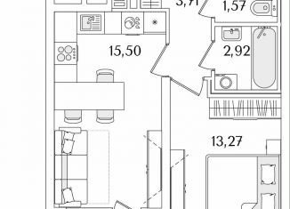 Продаю 1-комнатную квартиру, 39.1 м2, Санкт-Петербург, Октябрьская набережная, 116