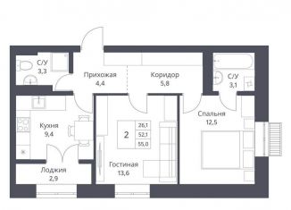 2-ком. квартира на продажу, 55 м2, Новосибирск, Калининский район, улица Декоративный Питомник, 8