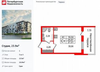 Продаю квартиру студию, 23.9 м2, Санкт-Петербург, Пулковское шоссе, 99к6, муниципальный округ Пулковский Меридиан