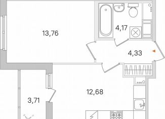 Продам однокомнатную квартиру, 36.8 м2, городской посёлок Янино-1