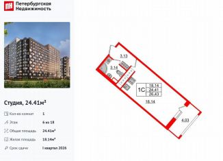 Квартира на продажу студия, 24.4 м2, Санкт-Петербург, метро Проспект Большевиков