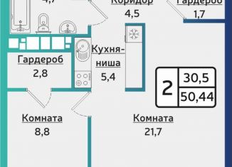 Продается двухкомнатная квартира, 50.4 м2, Удмуртия, улица Новаторов, 2к2