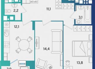 Продается 2-ком. квартира, 57.9 м2, Удмуртия, улица Архитектора П.П. Берша, 44