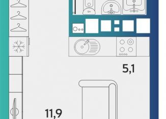 1-комнатная квартира на продажу, 27 м2, Удмуртия, улица Архитектора П.П. Берша, 44