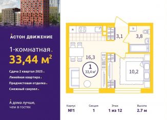 1-ком. квартира на продажу, 33.4 м2, Екатеринбург, Проходной переулок, 1А, Железнодорожный район