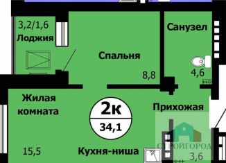 Двухкомнатная квартира на продажу, 34.7 м2, Красноярск, ЖК Серебряный, Лесопарковая улица, 43