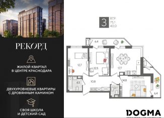 Продам трехкомнатную квартиру, 87.9 м2, Краснодар, Карасунский округ