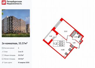 Продается однокомнатная квартира, 33.4 м2, Санкт-Петербург, метро Елизаровская