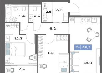 Продается 2-комнатная квартира, 69.2 м2, Екатеринбург, улица Академика Парина, 11с1