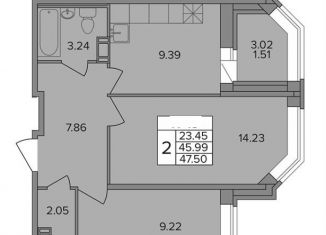 Продается 2-ком. квартира, 47.5 м2, Ленинградская область, Капральская улица, 15