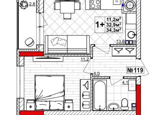 Продажа 1-ком. квартиры, 34.3 м2, Нижний Новгород, метро Парк Культуры