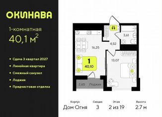 Продается однокомнатная квартира, 40.1 м2, Тюмень, Центральный округ