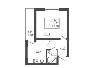 1-комнатная квартира на продажу, 32.5 м2, городской посёлок имени Свердлова