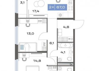 Продается двухкомнатная квартира, 67 м2, Екатеринбург, метро Чкаловская, улица Академика Парина, 11с1