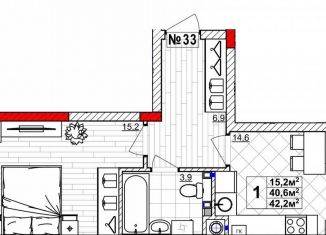 Продаю 1-комнатную квартиру, 42.2 м2, Нижний Новгород, метро Парк Культуры