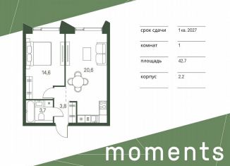 Продажа 1-комнатной квартиры, 42.7 м2, Москва, жилой комплекс Моментс, к2.2, метро Войковская