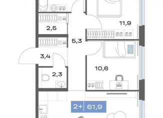 Продается 2-ком. квартира, 61.9 м2, Екатеринбург, метро Чкаловская