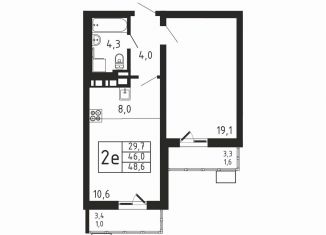 Продам 2-комнатную квартиру, 48.6 м2, деревня Пирогово