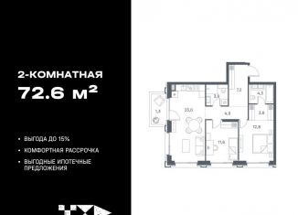 Продаю 2-комнатную квартиру, 72.6 м2, Москва, ЮВАО