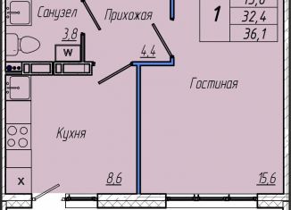 1-комнатная квартира на продажу, 36.1 м2, Кемерово, Центральный район, Притомский проспект, 30А