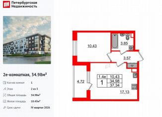 Продажа однокомнатной квартиры, 35 м2, Санкт-Петербург, муниципальный округ Пулковский Меридиан